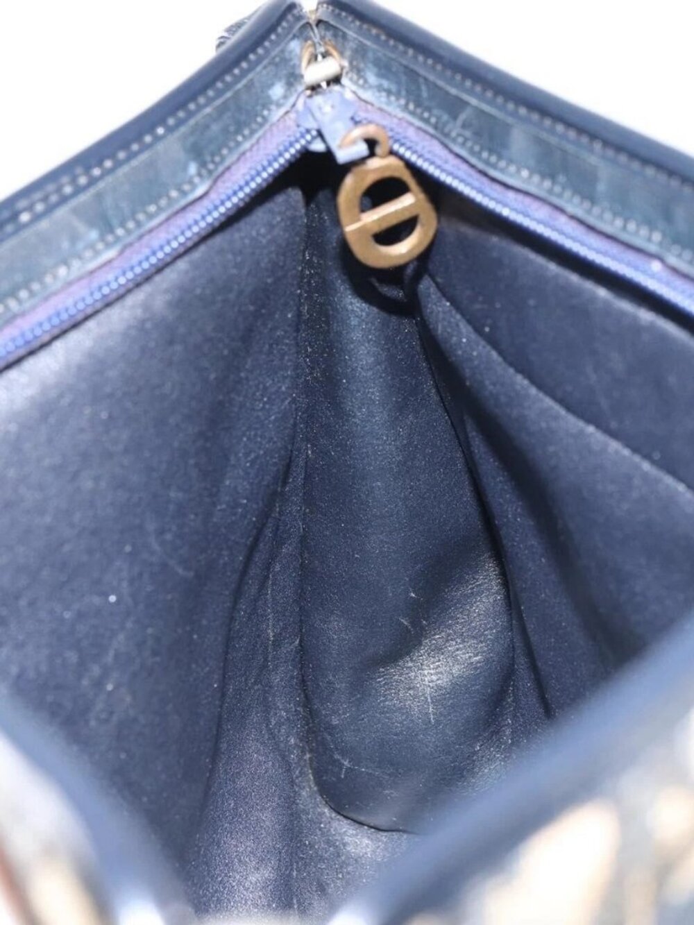 Christian Dior Trotter Canvas Shoulder Bag Navy Gold Auth 157344 - Picture 12 of 16